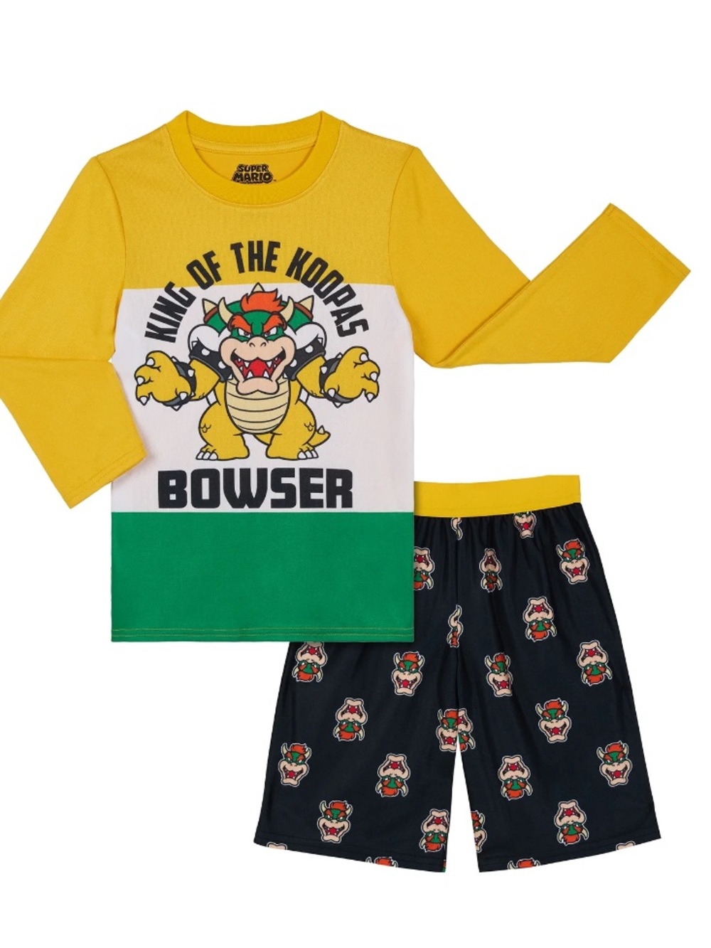 Nintendo Bowser Yellow, black & gold Kids Pajama Set, NEW